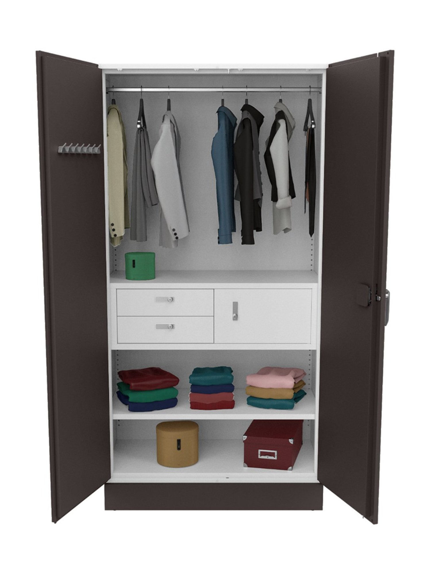 Godrej Interio Auraline Men Premium 2-Door Almirah, Brown (1-Year Warranty, 1 Locker, 2 Drawers)