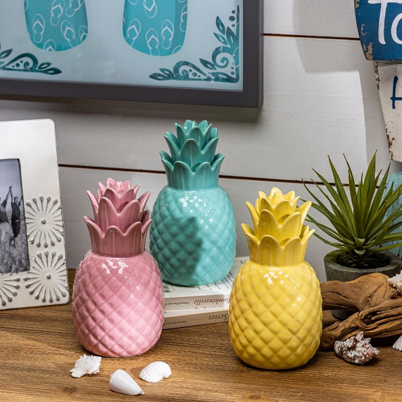 Lone Elm Studios Set of 3 7.5-inch Tall Ceramic Pineapple D'ecor