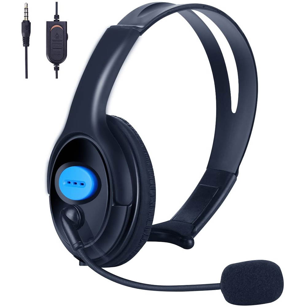 Megadream&reg; Adjustable Live Chat Gaming 3.5mm Audio Jack Wired Headset Headphone with Boom Mic and Voice Control for Sony Playstation 4 PS4 Controller