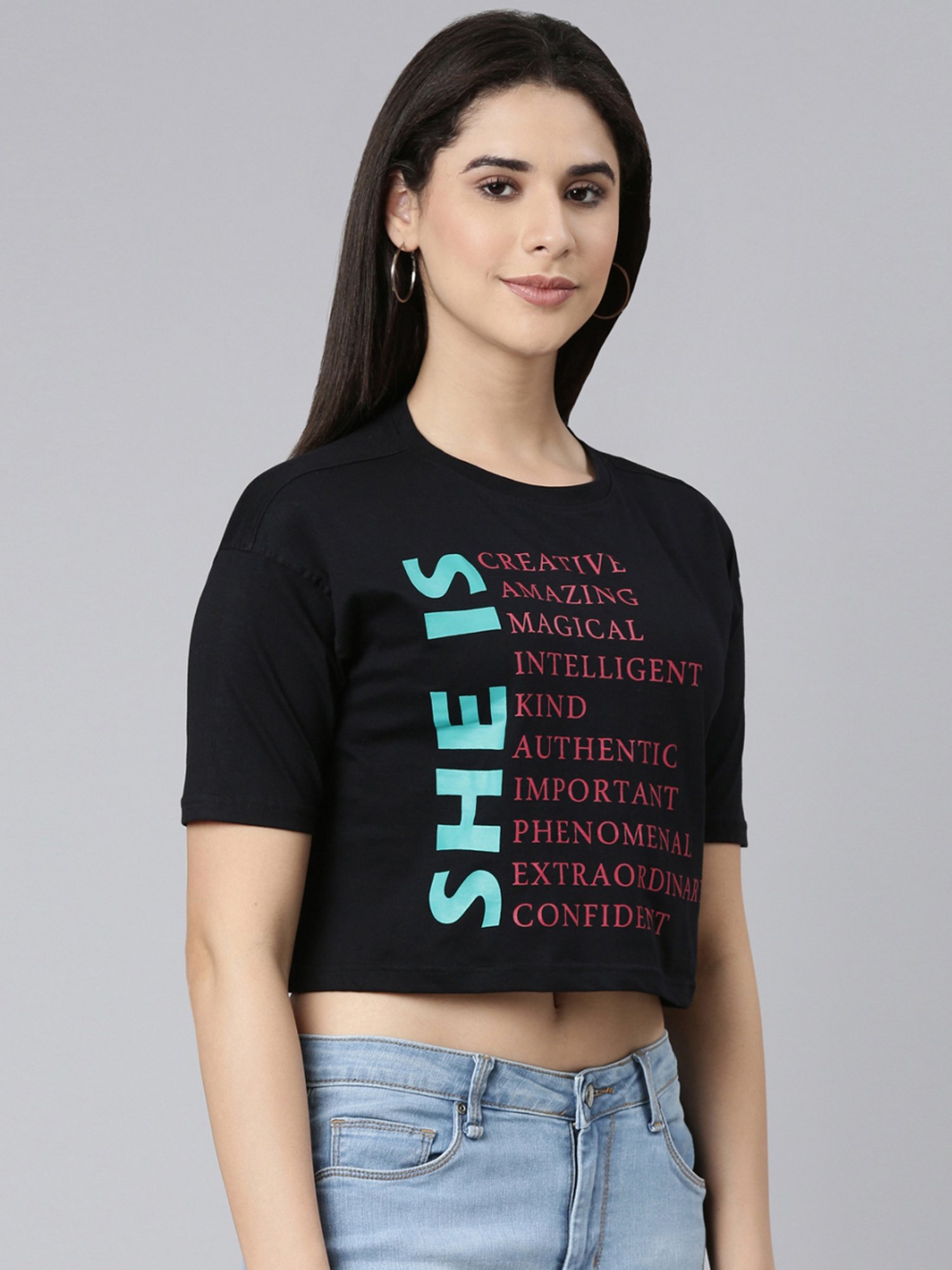 Kryptic Pure Cotton Printed Drop Shoulder Oversized Crop T-Shirt