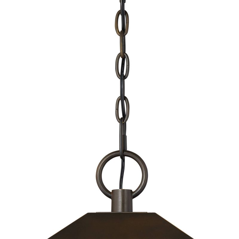 Franklin Iron Works Mission Outdoor Ceiling Light Hanging Bronze 16 3/4" Textured Glass Lantern for Exterior House Porch Patio