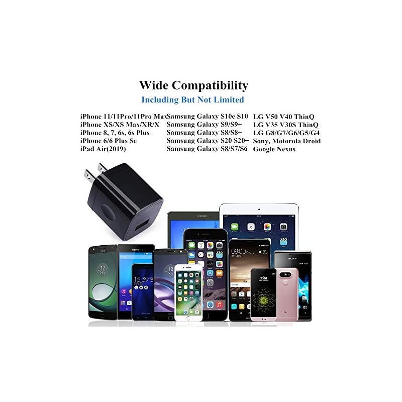 Single USB Port Wall Charger,  1A/5V Wall Plug USB Power Adapter 6 Pack Compatible Phone 11Pro Max XS XR 8 7 6 Plus 5, Samsung Galaxy s10e S10 S9 S8 Plus,Nexus, Moto,G7 V40 V30+, BlackBerry