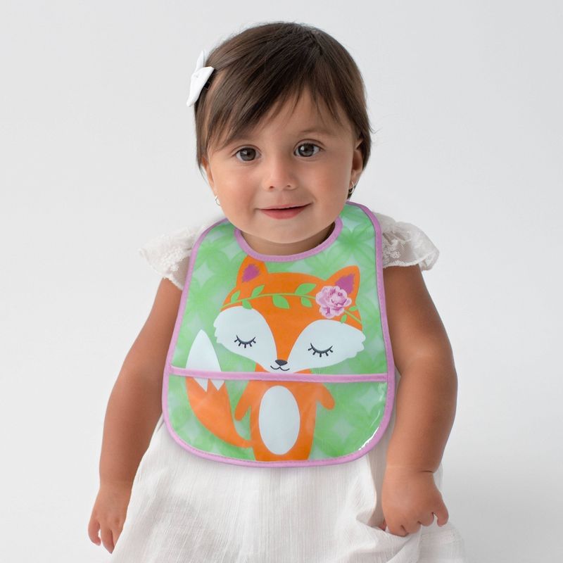 Neat Solutions Girl Printed Translucent Peva/Knit Terry Bib Set - Fox-Floral-Deer - 3pk