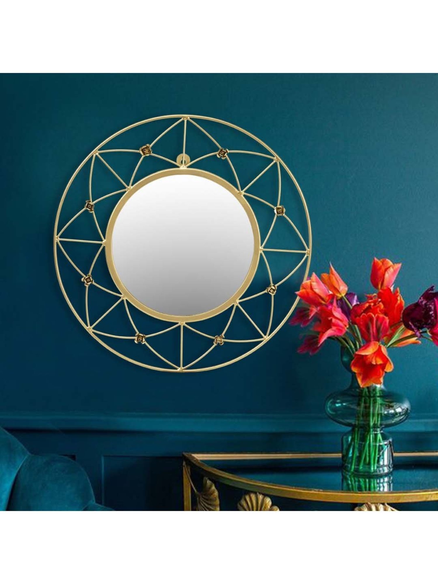 Home4U Gold & Brown Metal Mirror - Set of 1