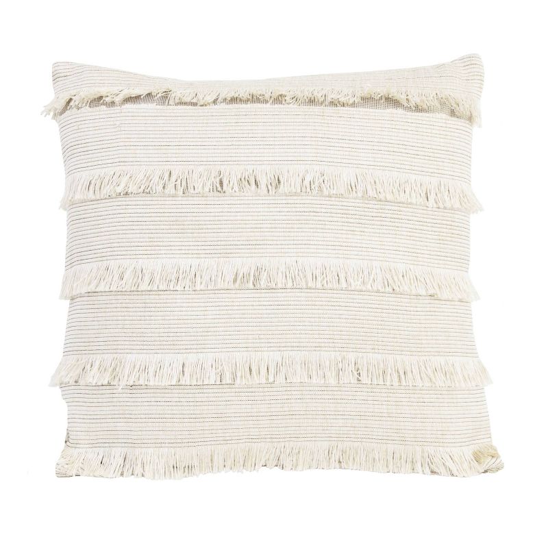 18"x18" Hillie Fringe Square Throw Pillow Egret Bronze - Décor Therapy
