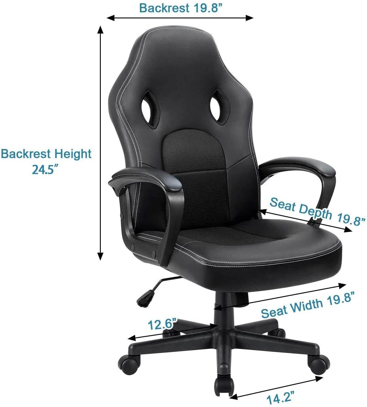 Office Desk Leather Gaming, High Back Ergonomic Adjustable Racing Task Swivel Executive Computer Chair Headrest and Lumbar Support (Black)