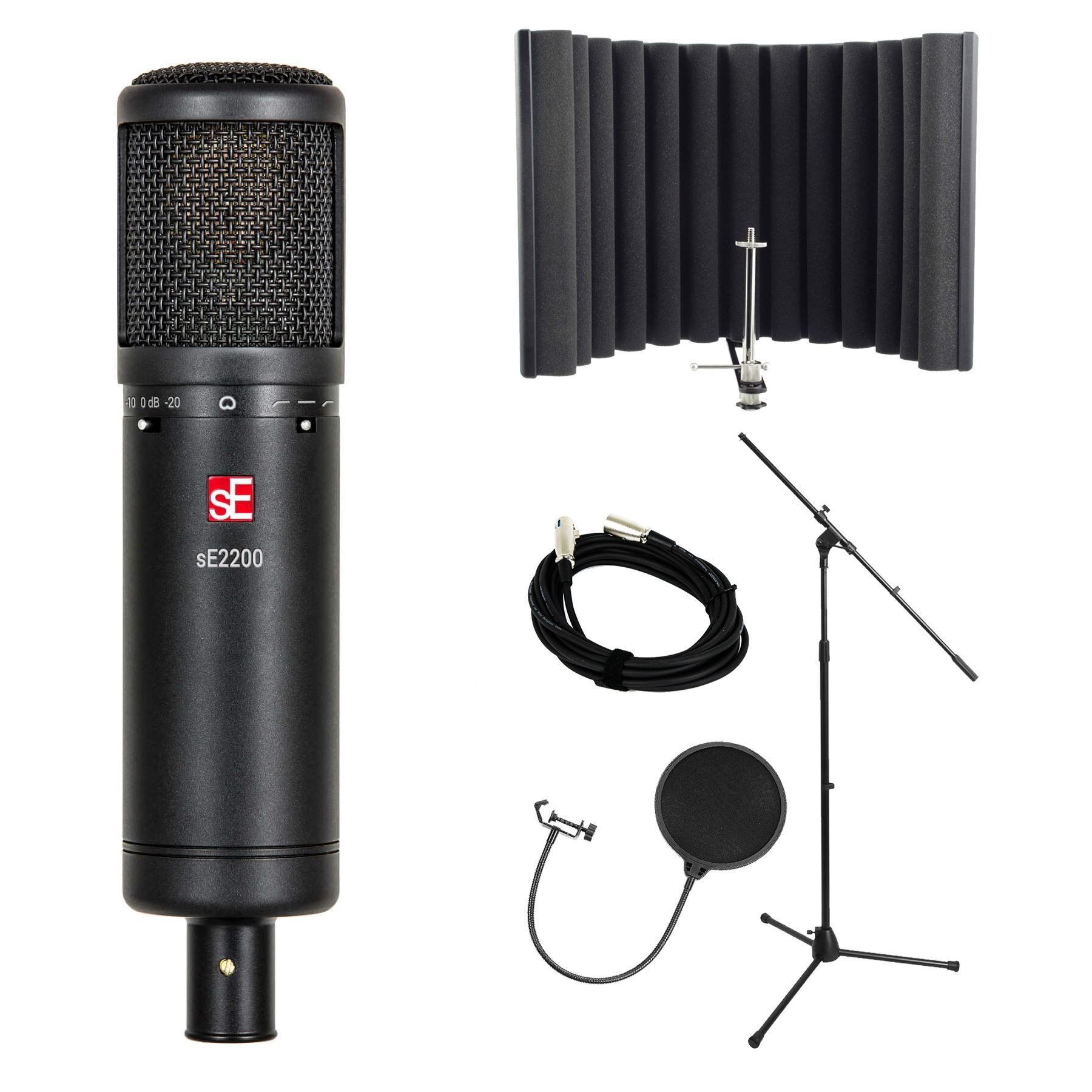 sE Electronics SE2200 Microphone w/ RF-X Filter, Mic Stand, Cable, Pop Filter Bundle