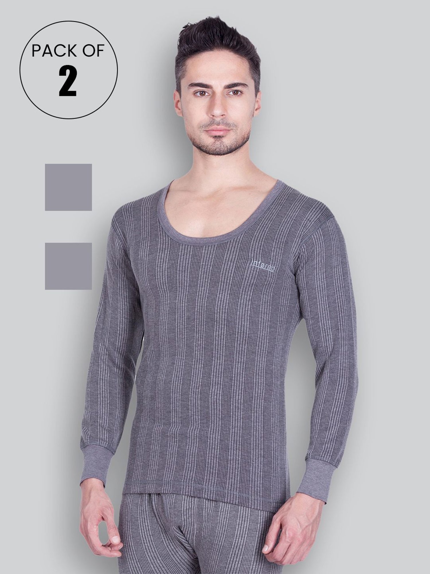 LUX Inferno Charcoal Skinny Fit Striped Thermal Top - Pack of 2