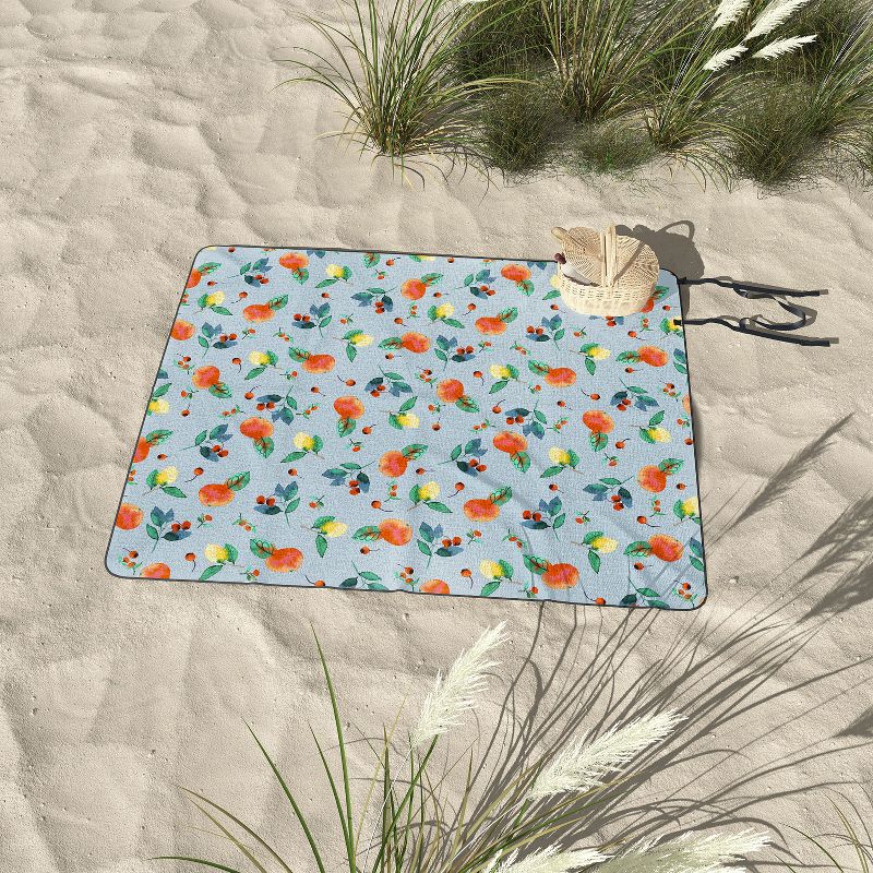 Ninola Design Citrus fruits Summer Blue Picnic Blanket - Deny Designs