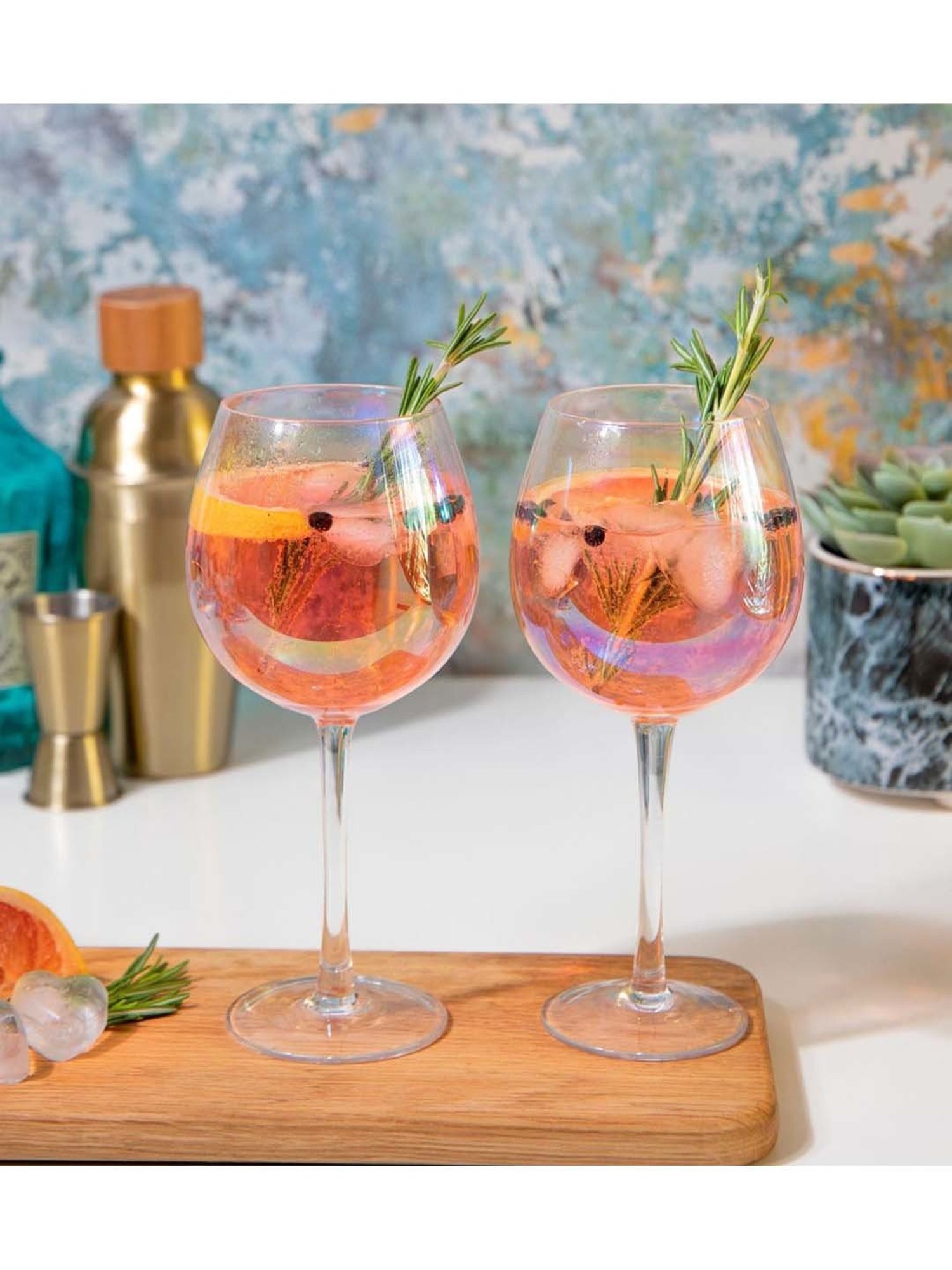 BarCraft Multicolor Glass Gin Tumbler (0.5 L) - Set of 2