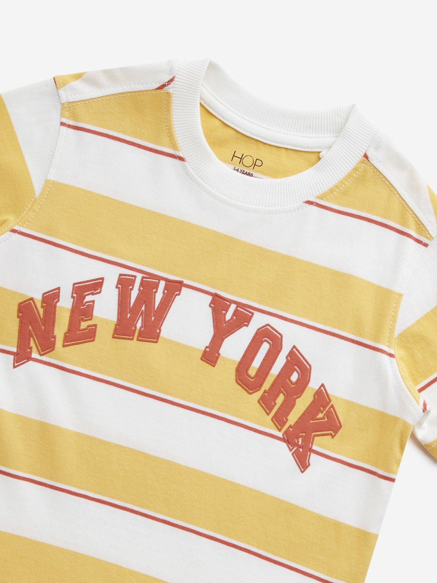 HOP Kids by Westside Yellow Striped Text Design Cotton T-Shirt