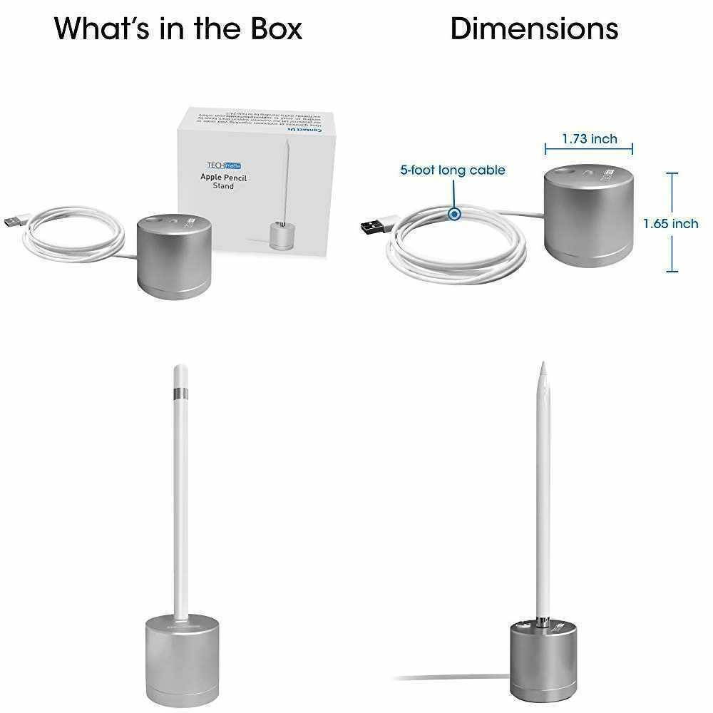 TECHMATTE CHARGING STAND FOR APPLE PENCIL ALUMINUM w/BUILT-IN 5' CHARGING CABLE