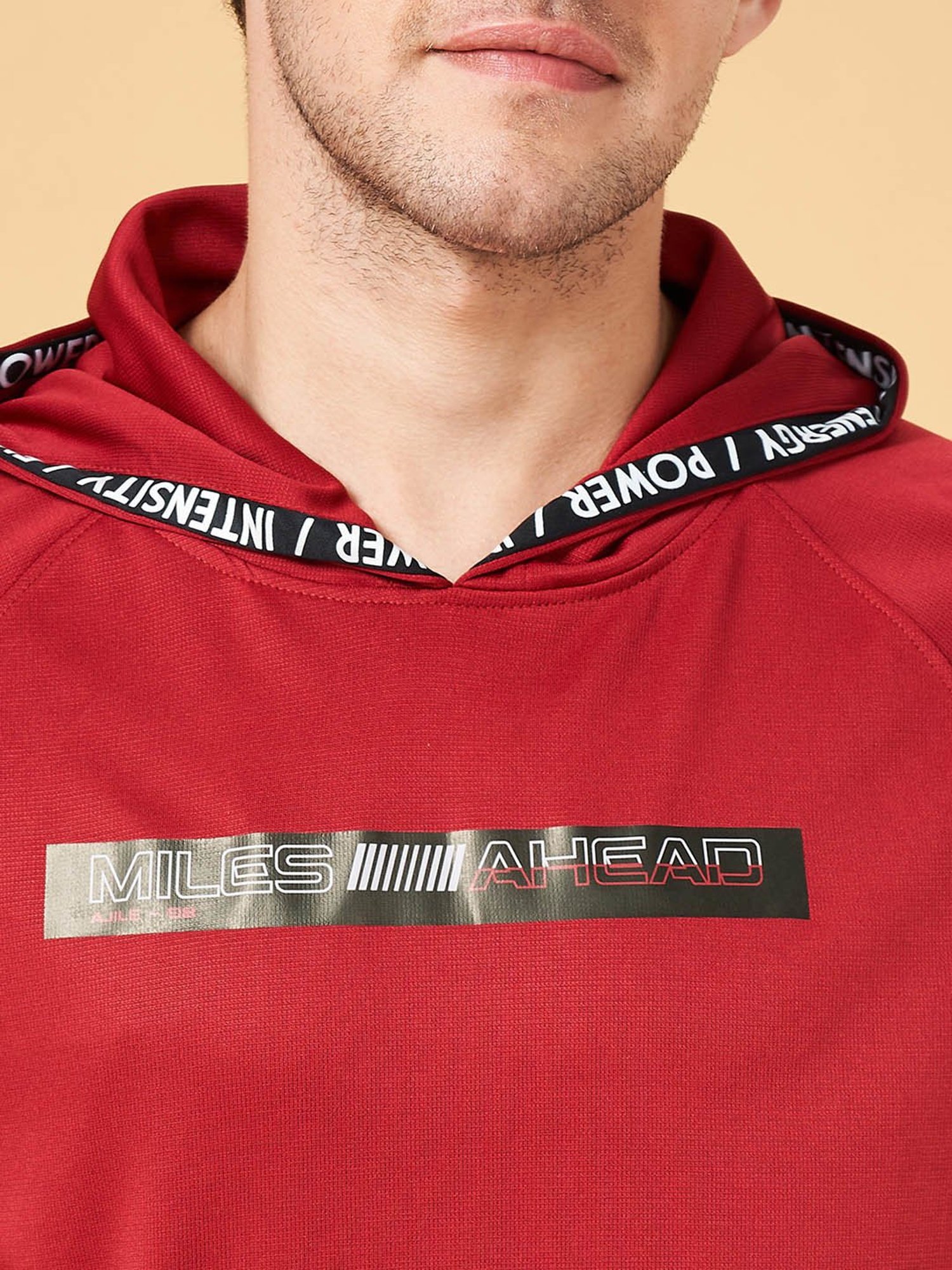 Ajile by Pantaloons Red Slim Fit Printed Hooded T-Shirt
