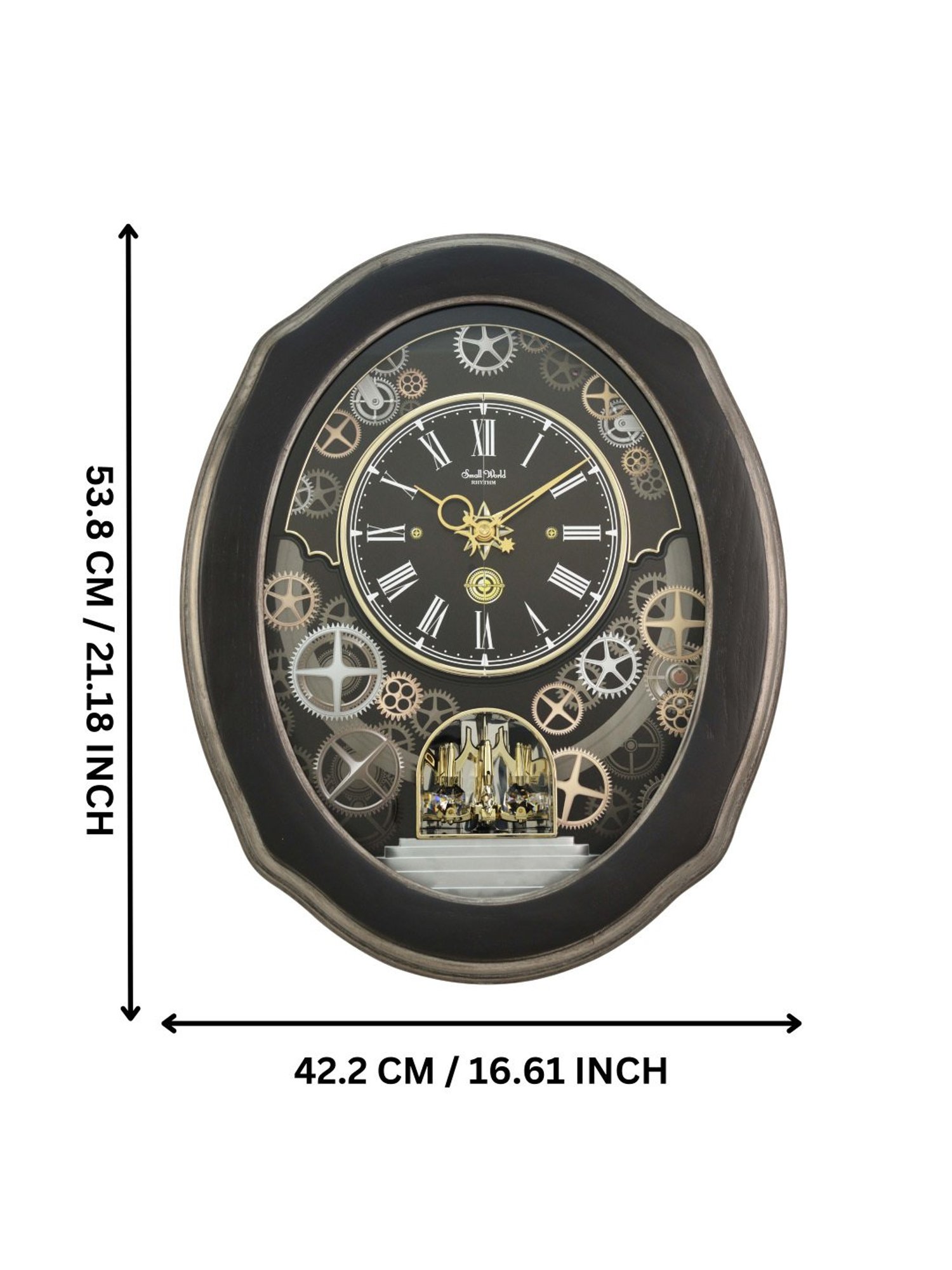 RHYTHM Black Plastic Elegant Oval Shaped Melodies In Motion Wall Clock