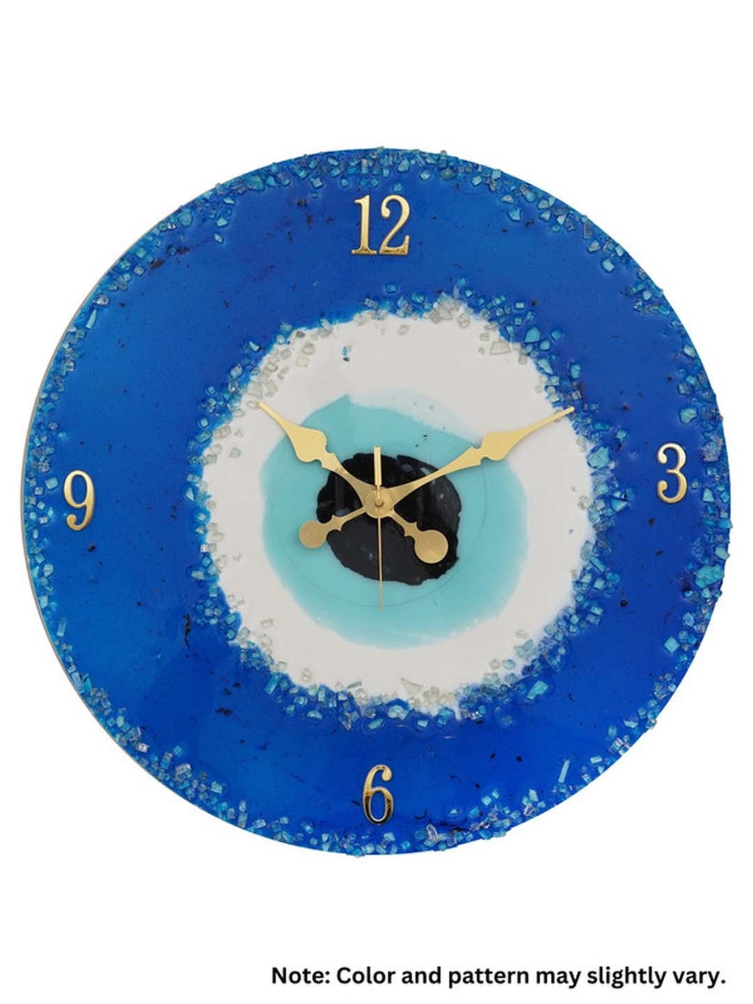 CHRONIKLE Blue Resin Round Stone Art Analog English Number Wall Clock