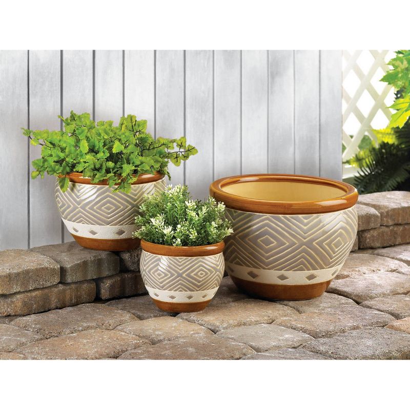 13.2" Indoor/Outdoor Ceramic Planter Trio Earth Tone - Zings & Thingz