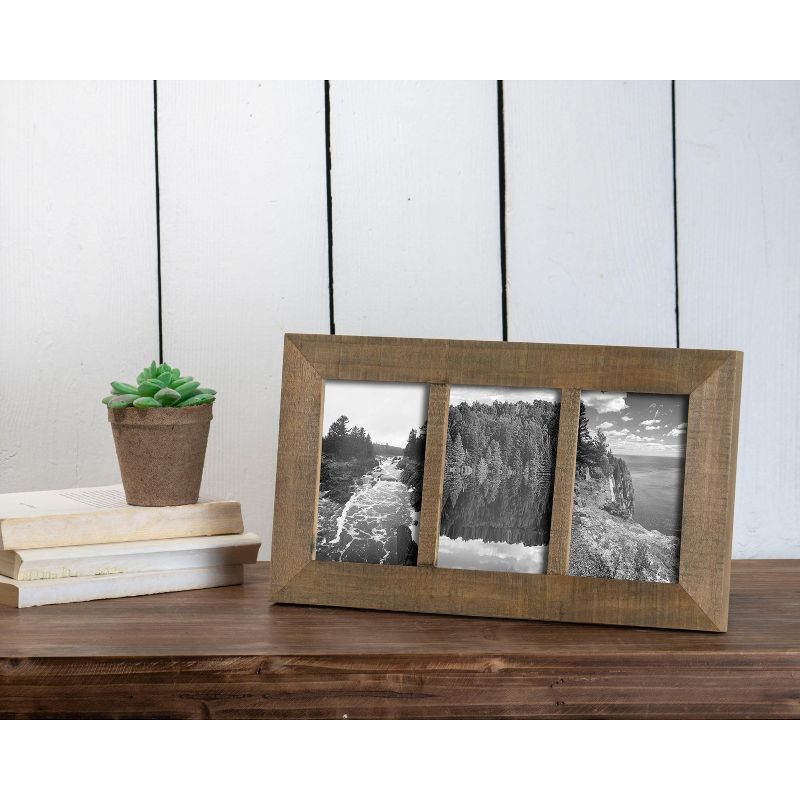 Natural Wood 4 x  6 inch Decorative Wood Picture Frame - Holds Three 4x6 Photos - Foreside Home & Garden