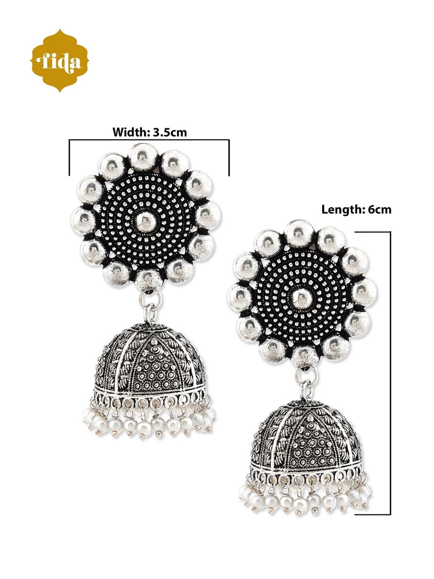 Fida Oxidized Flower Tribal Silver Jhumki