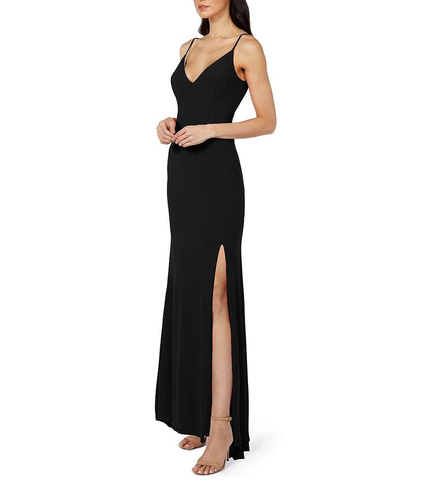 Jump Spaghetti Strap V-Neck with Side Slit Long Dress