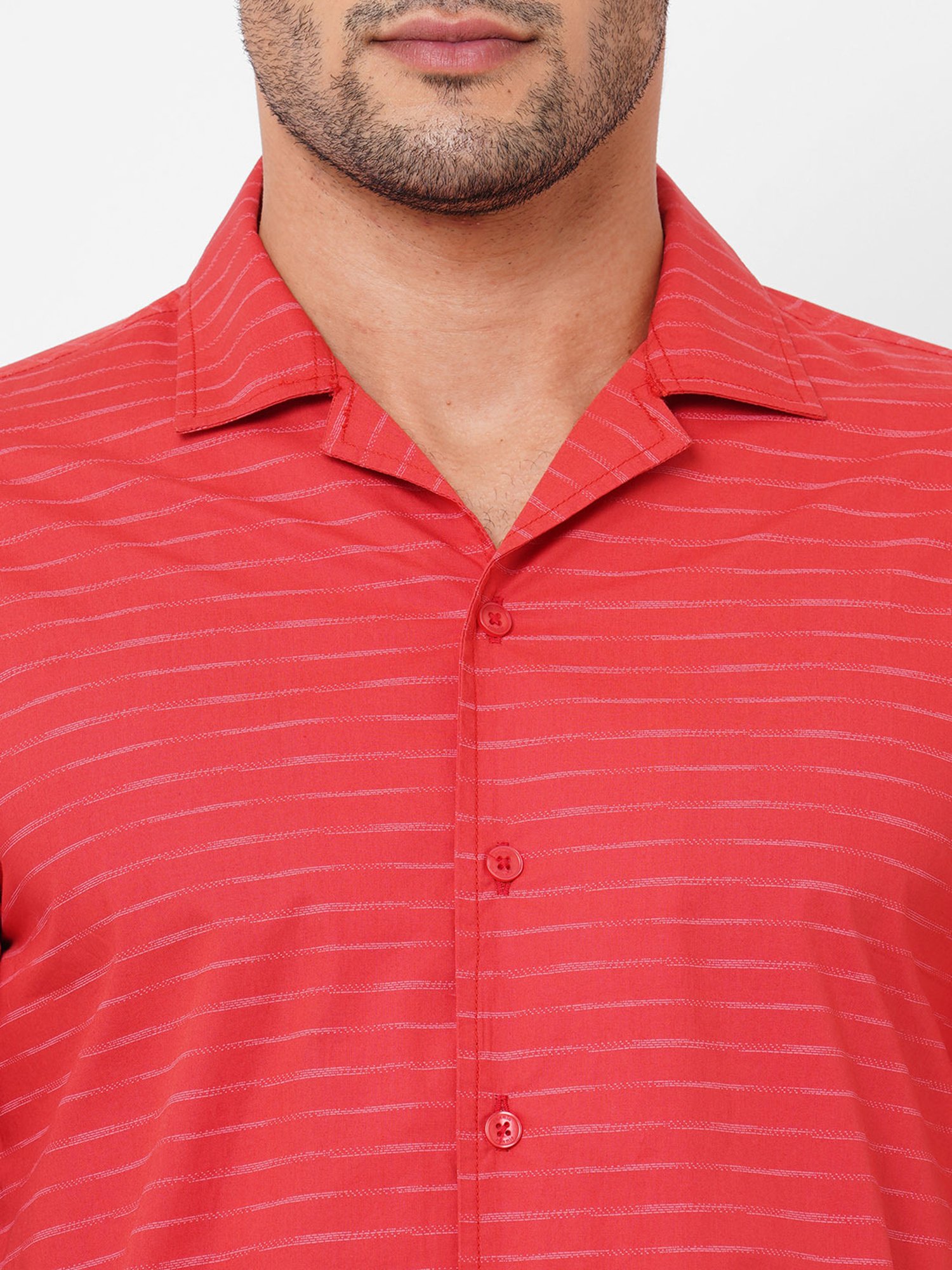 SOLEMIO Red Slim Fit Striped Shirt