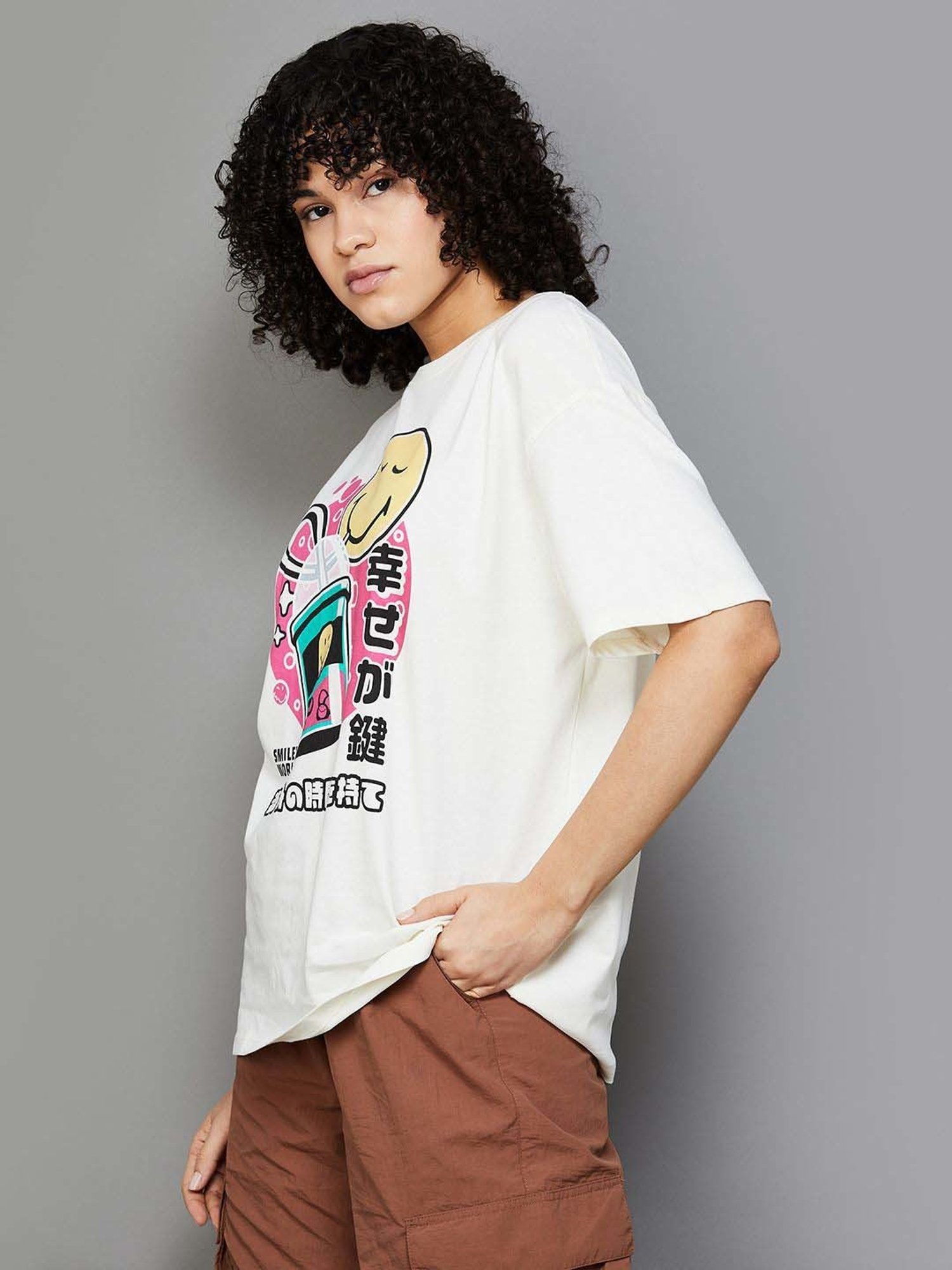 SmileyWorld White Cotton Printed T-Shirt