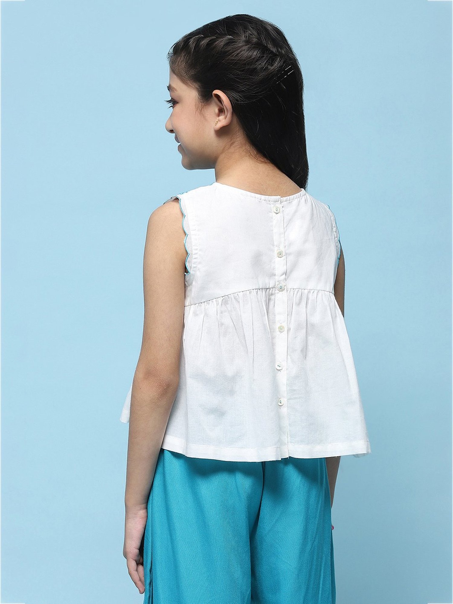 BIBA Girls White Embroidered Top