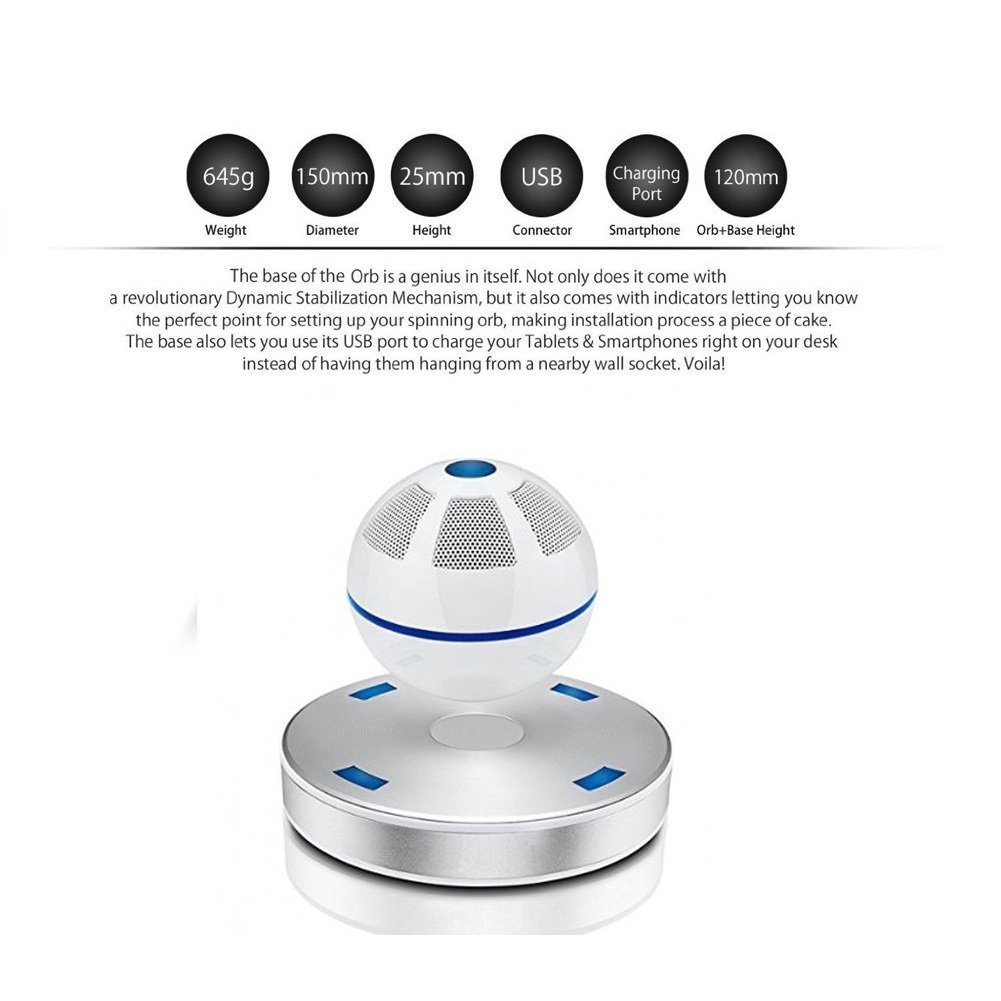 Tekit Portable Wireless Bluetooth Floating Levitating Maglev Speaker ,Levitating Bluetooth Speaker - Floating Wireless Speaker(White)