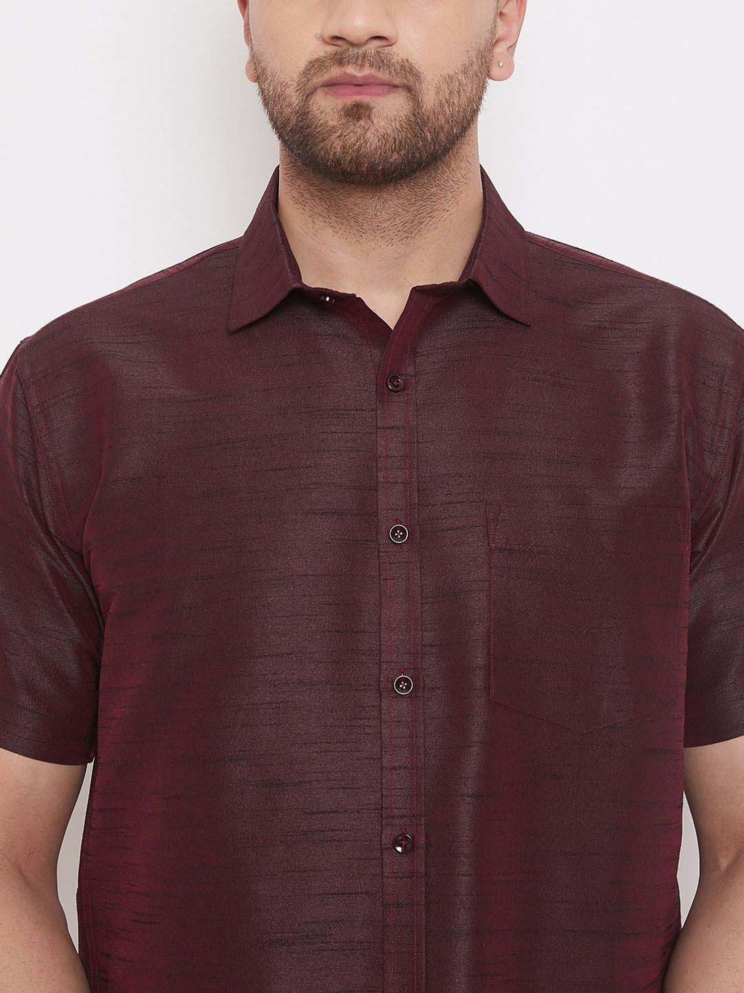 Ramraj Red Cotton Regular Fit Shirt