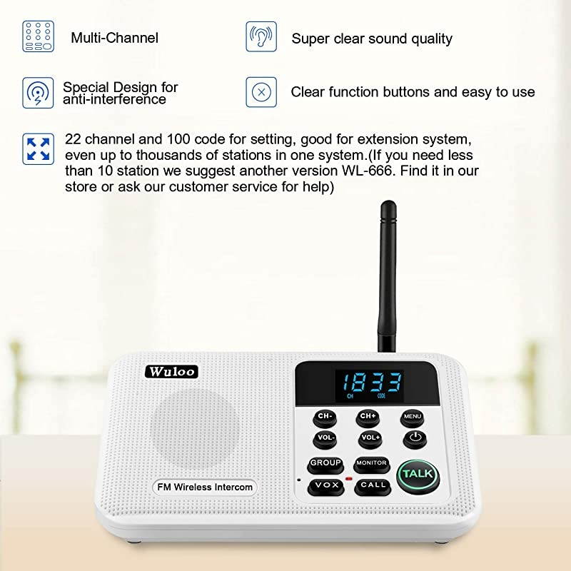 Intercoms Wireless for Home 1 Mile Range 22 Channel 100 Digital Code Display Screen Wireless Intercom System for Home House Business Office Room to Room Intercom Communication4Stations White