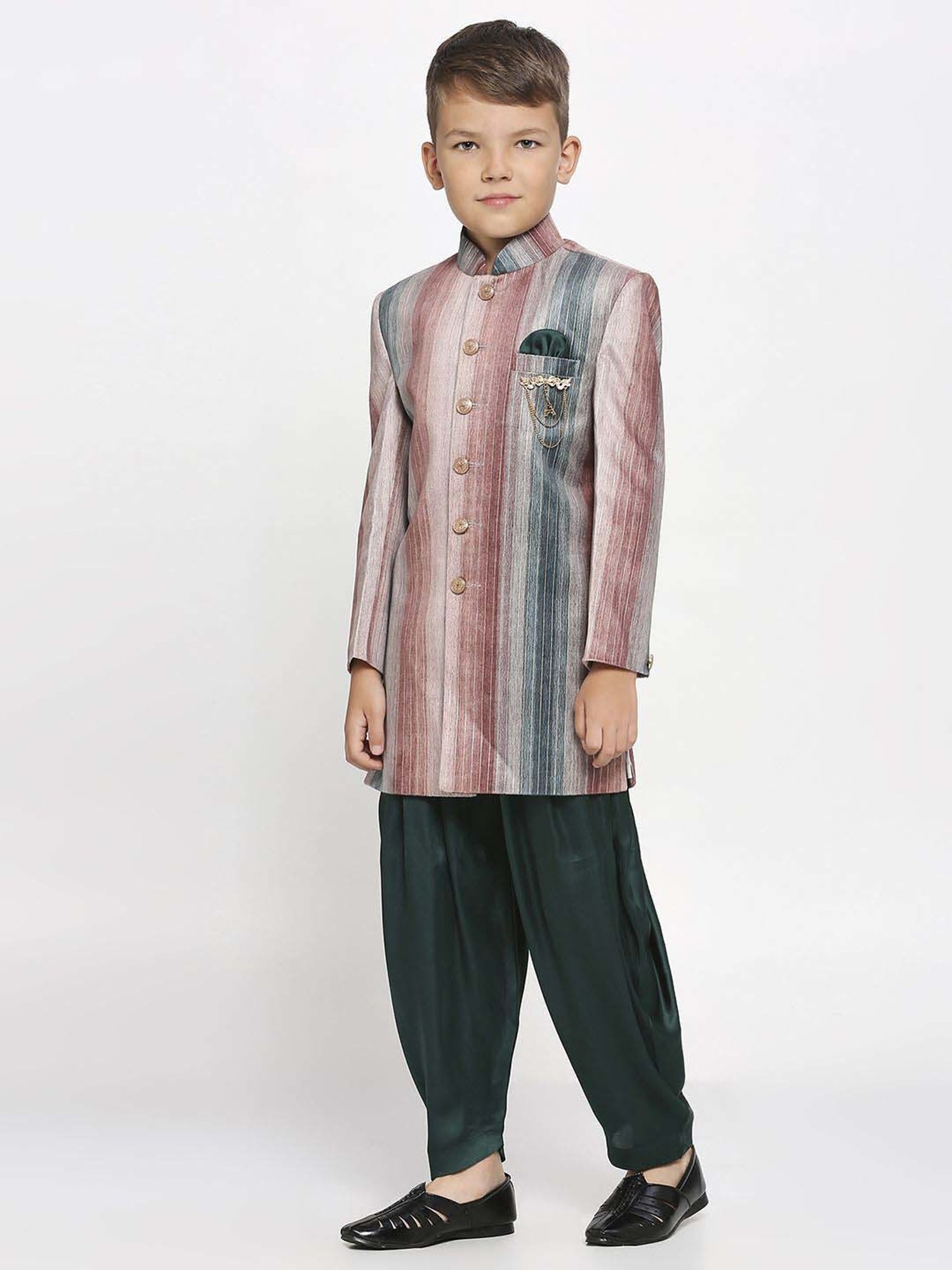 AJ Dezines Kids Black Embellished Full Sleeves Sherwani with Pants