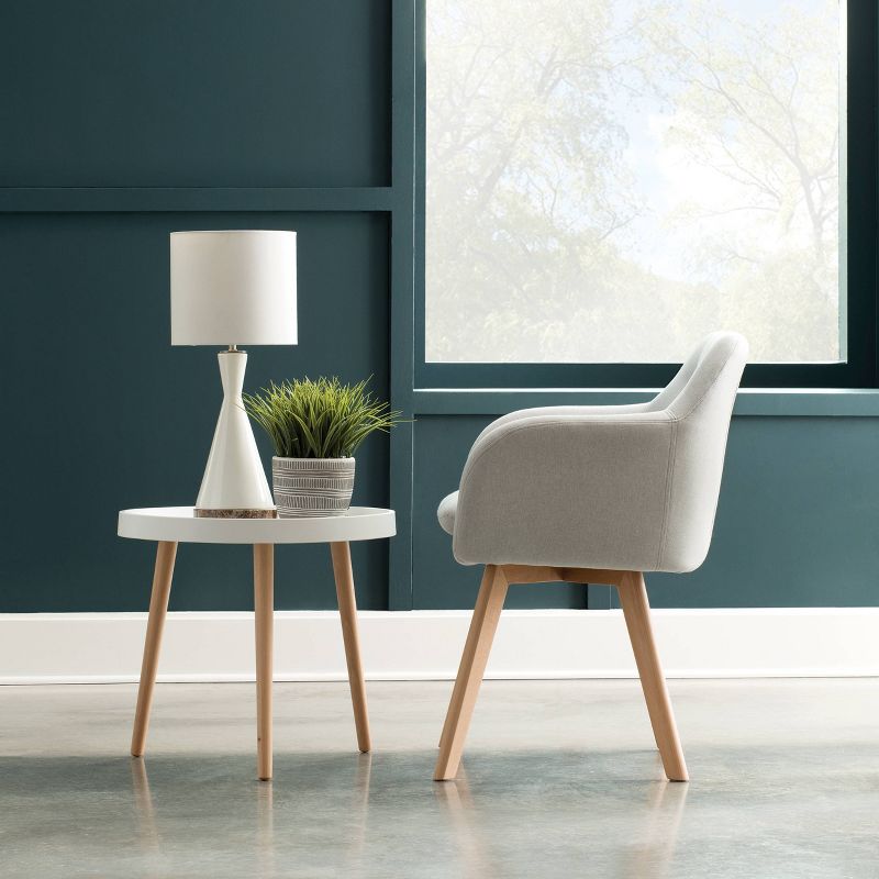 Set of 2 Tufted Fabric Mid-Century Modern Accent Chair with Arms Dining Chair Solid Beechwood Legs Light Gray - OFM