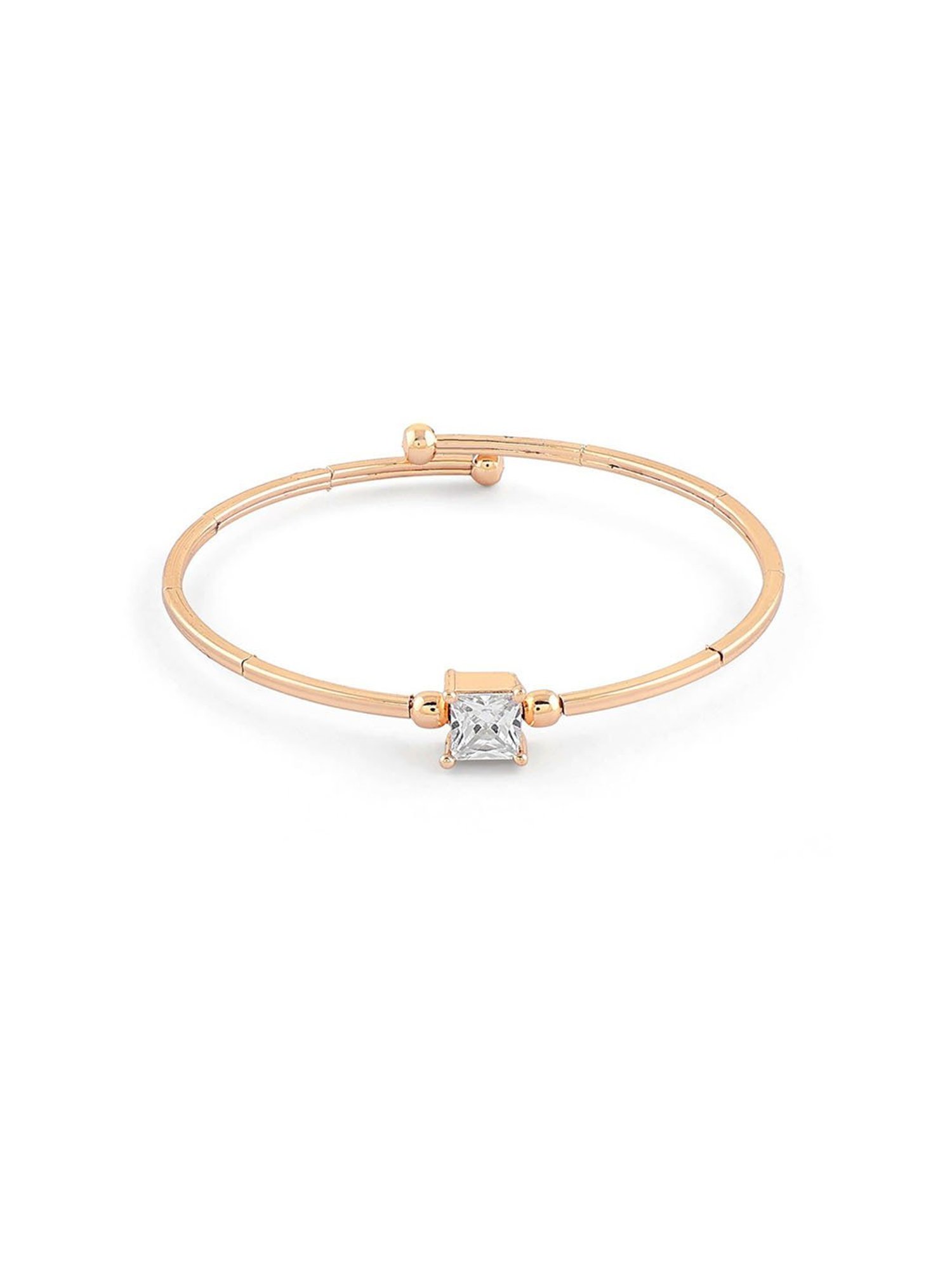 Zaveri Pearls Rose Gold Dazzling Cubic Zirconia Embellished Brass Kada Bracelet-ZPFK16898