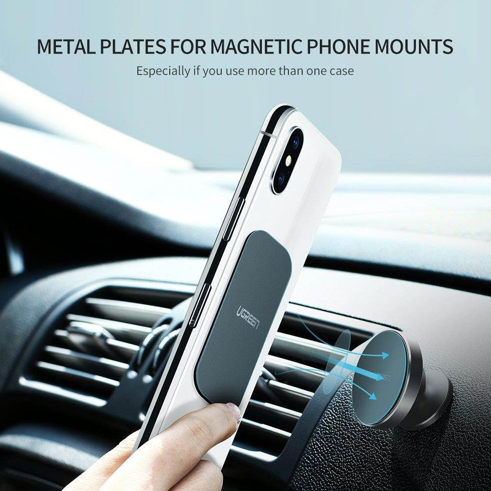 UGREEN Metal Plate for Cell Phone Magnet Holder Magnetic Car Mount with Strong Adhesive Sticker, 2 Round and 2 Rectangle Black