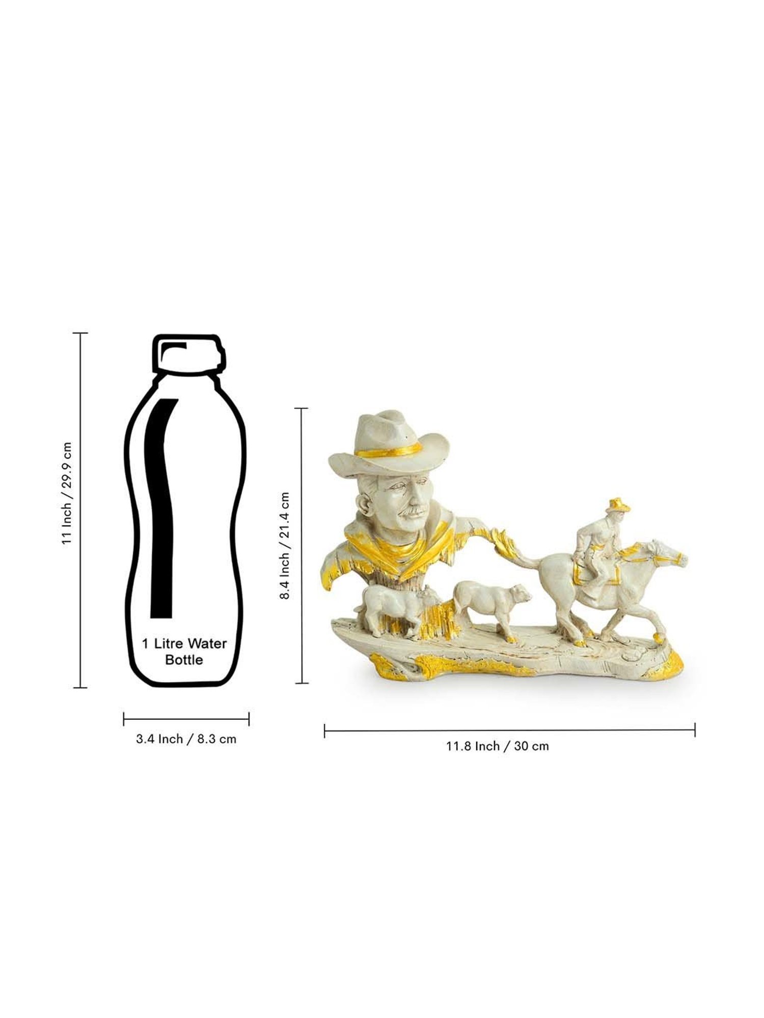 ExclusiveLane White & Golden Resin Cowboy With Horse Rider Showpiece