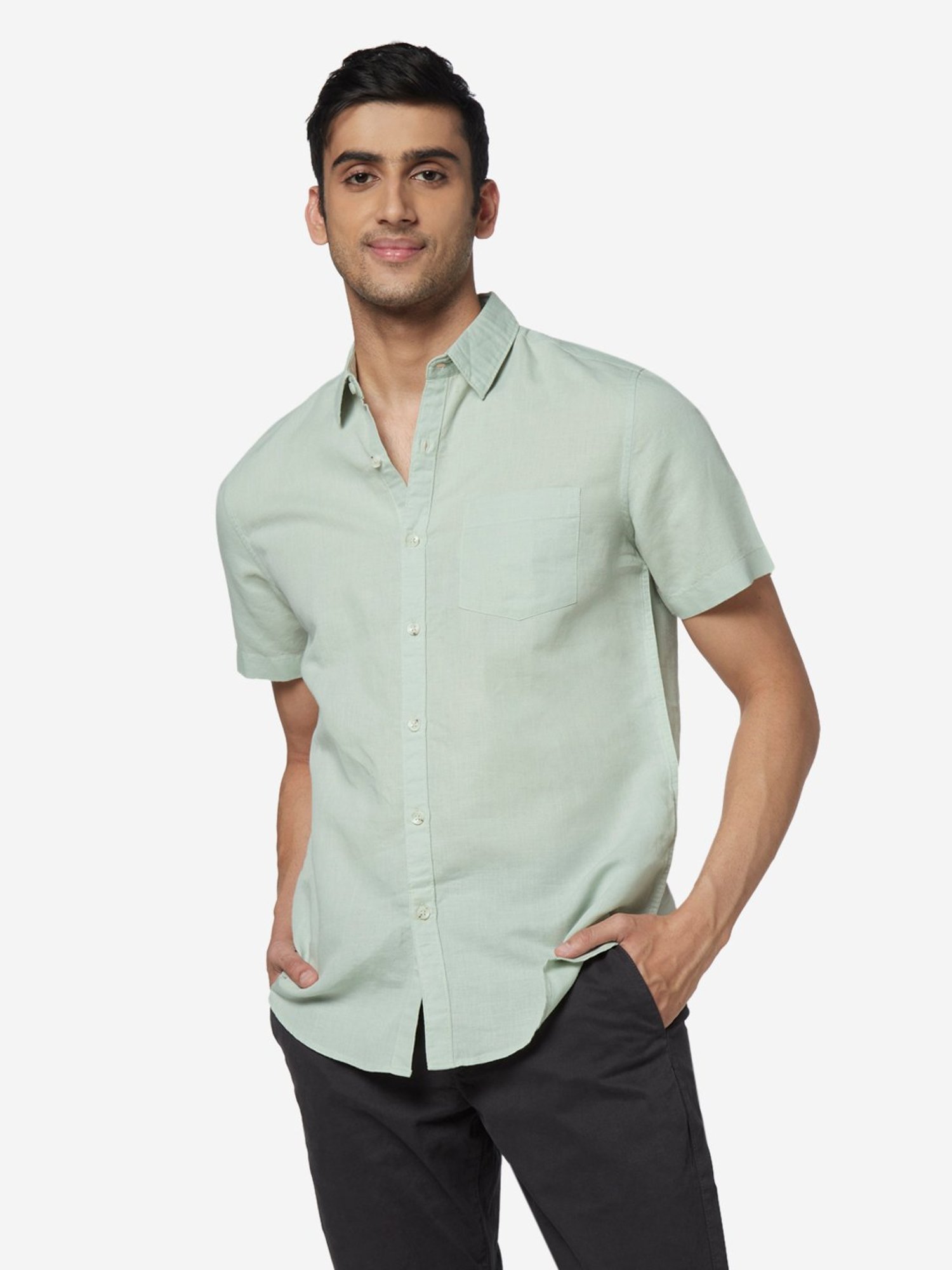 WES Casuals by Westside Sage Green Slim Fit Shirt