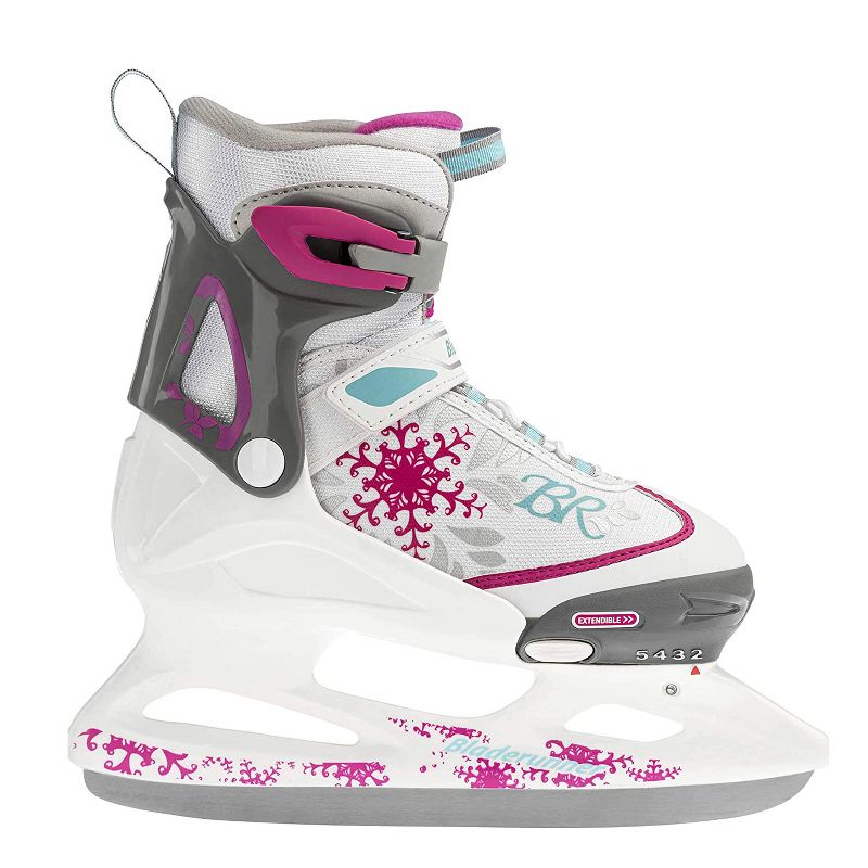 Rollerblade Bladerunner Micro Ice G Adjustable Ice Skates with Rust Resistant Stainless Steel Blades, Size 12J to 2, White/Pink