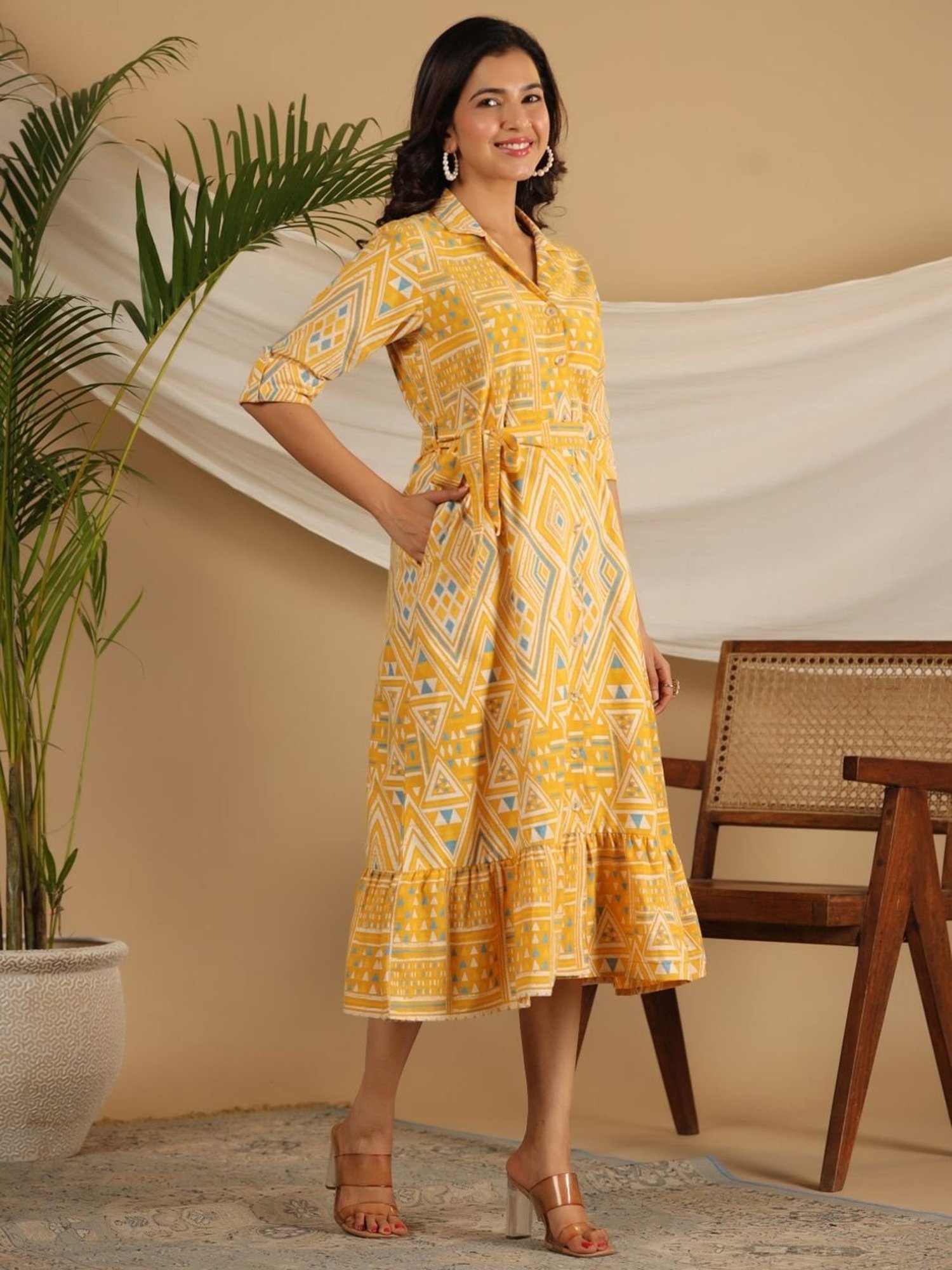 Saffron Threads Black Cotton Floral Print Ethnic Dress