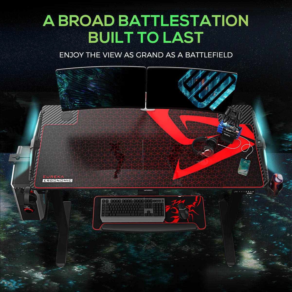 Eureka Ergonomic Gaming Height Adjustable General Series EGD-S62B Standing E-sport Desk with RGB Lighting, Black