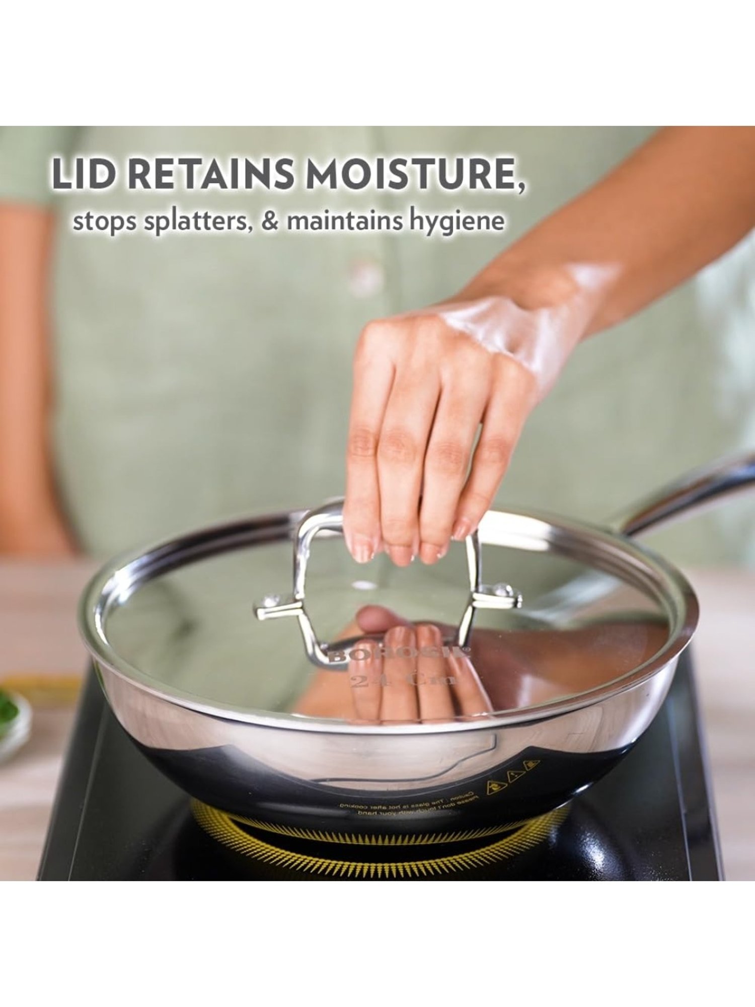 ?Borosil Silver ?Stainless Steel  Wok with Lid