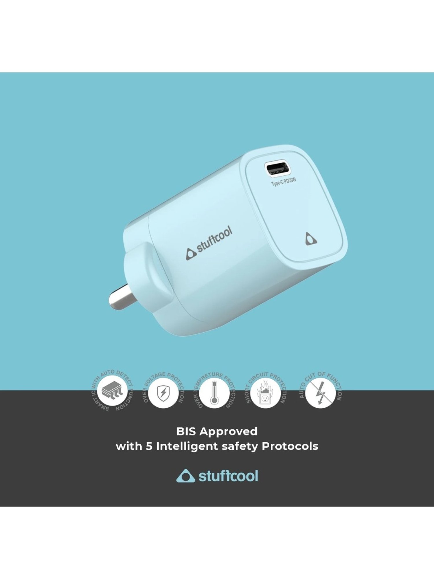 Stuffcool Nuevo PD 20W Smallest Wall Charger (Blue)