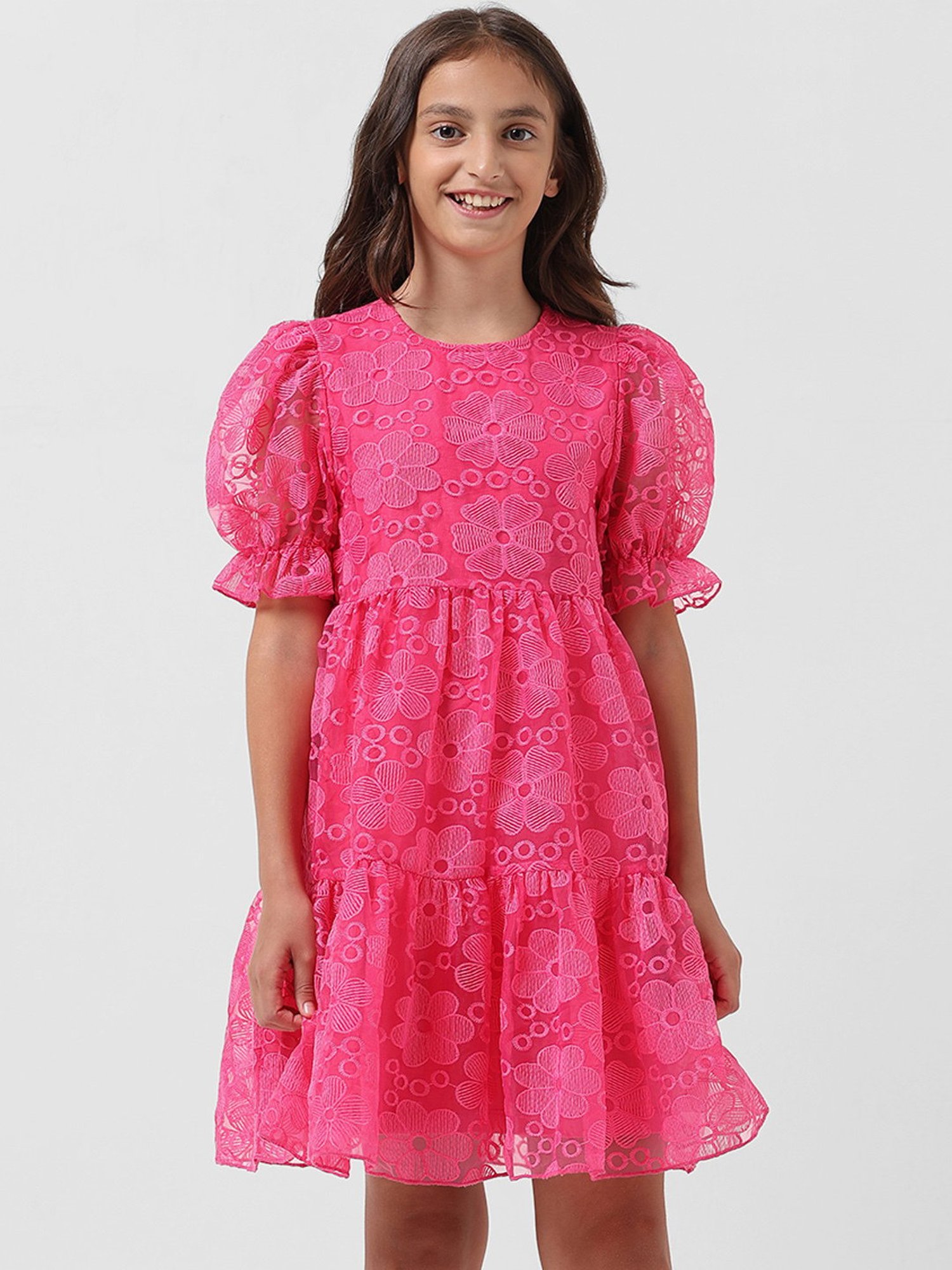 VERO MODA GIRL Pink Embroidered Dress