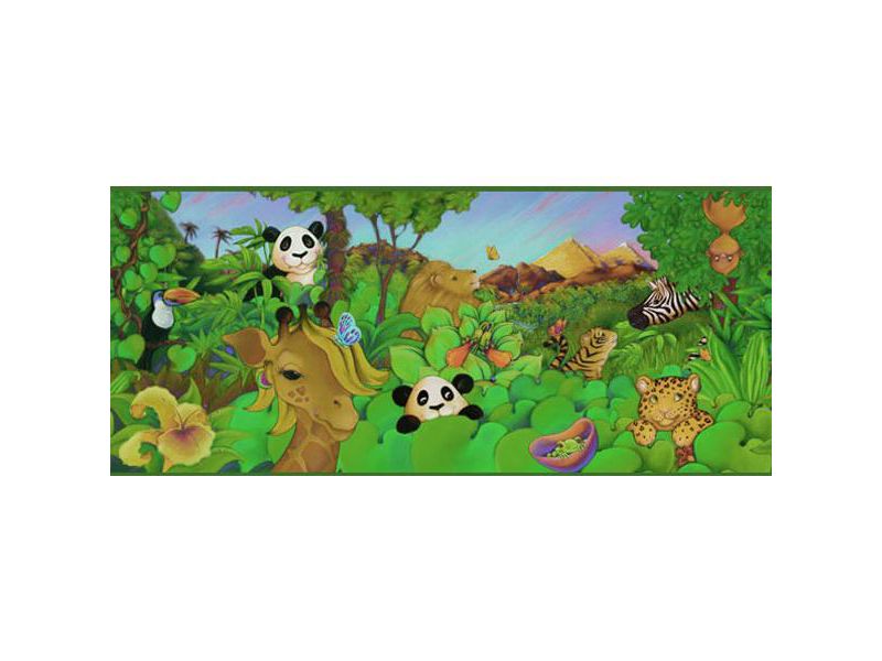 Cartoon Jungle Animals Prepasted Wallpaper Border Roll - Sure Strip..