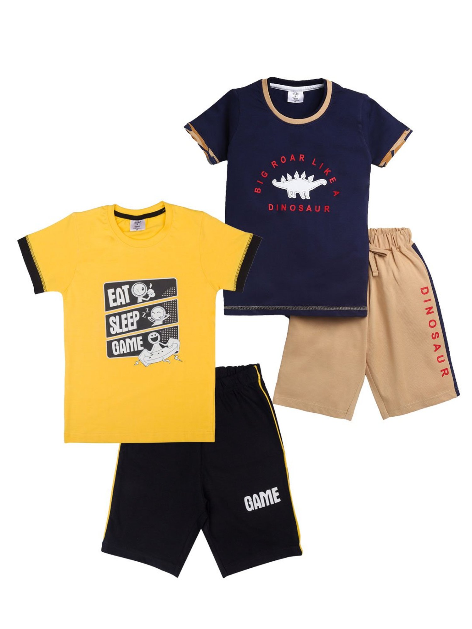 Todd N Teen Kids Yellow & Navy Printed T-Shirt with Bermudas (Pack Of 2)
