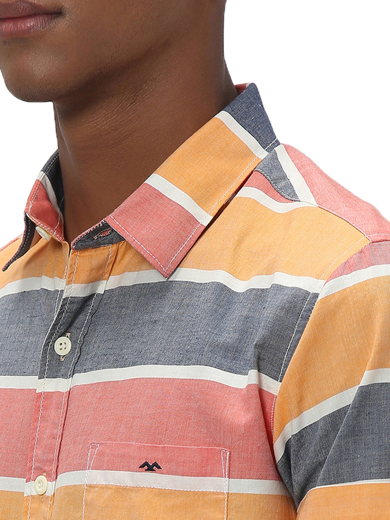 Mufti Multicolor Slim Fit Striped Cotton Shirt