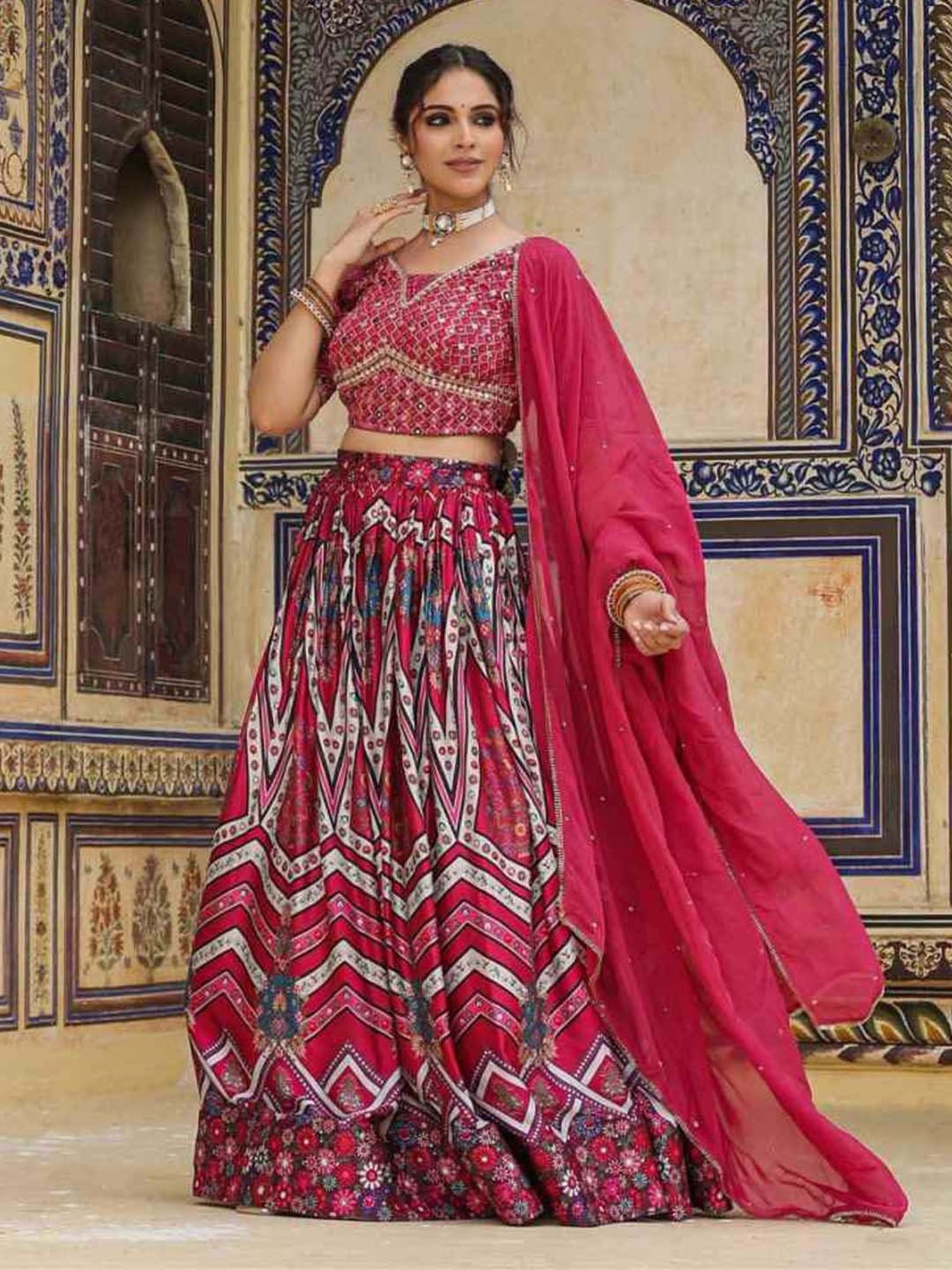 SCAKHI Purple Printed Lehenga Choli Set With Dupatta