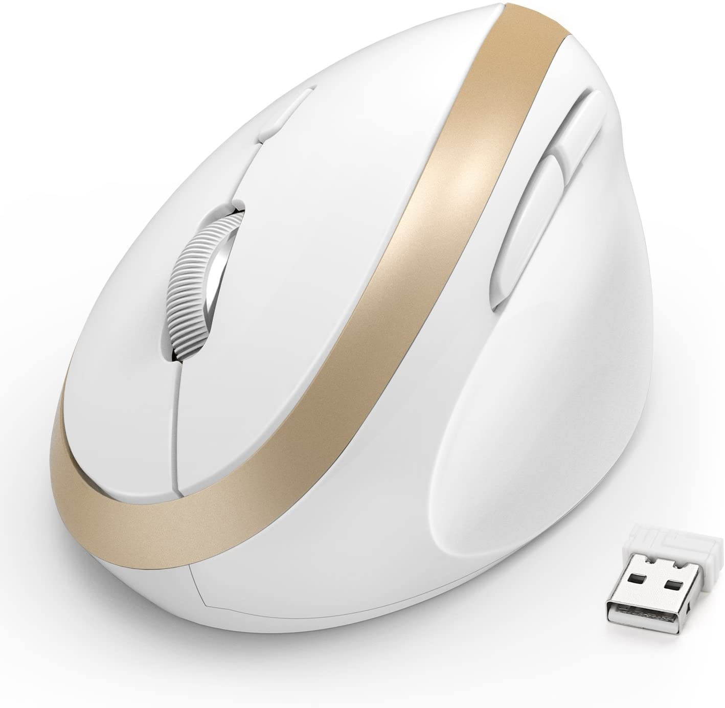 Wireless Vertical Mouse, Wireless Mouse 2.4G High Precision Ergonomic Optical Mice ( for Small Hands ) (White and Gold)