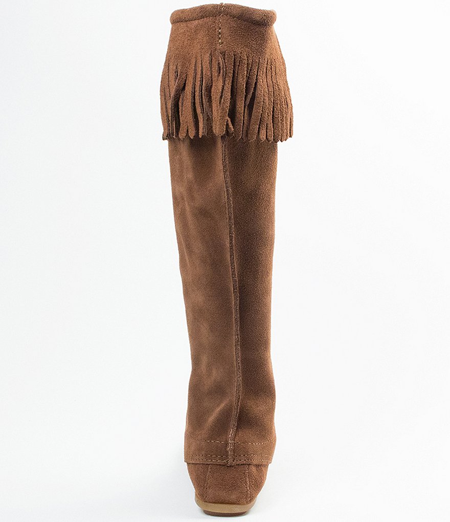 Minnetonka Women's Hardsole Suede Fringe Lace Up Boots