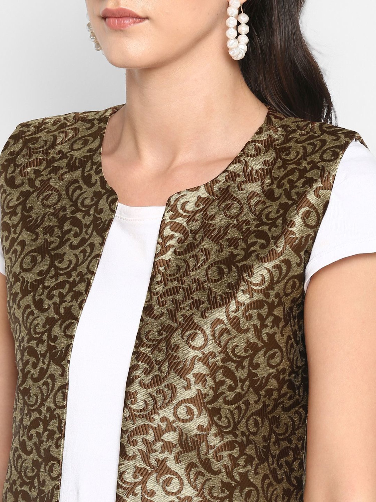 Hangup Brown Jacquard Pattern Shrug