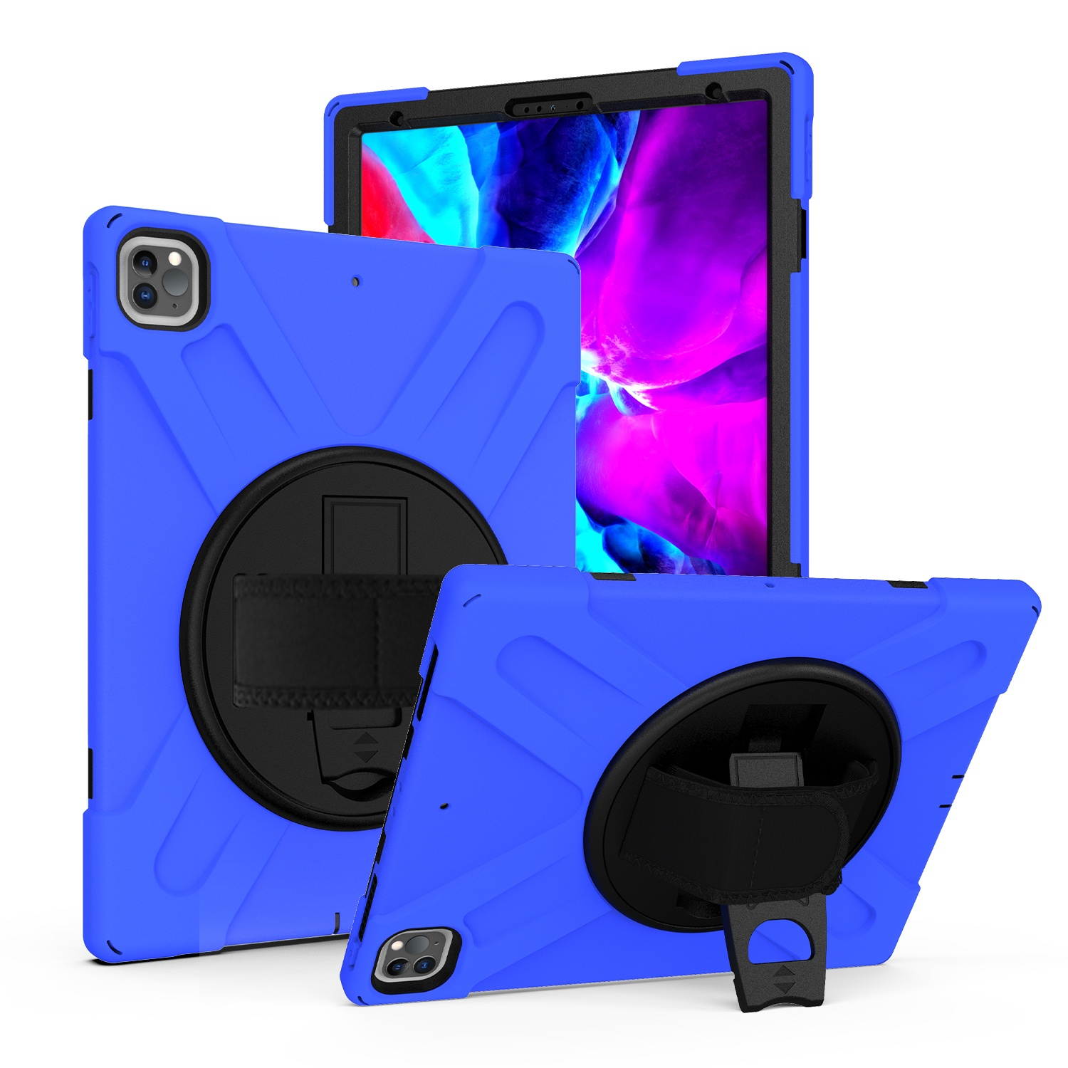KIQ Shockproof Heavy Duty Shield Case with Impact/Crack/Shatter Resistant Ceramic Screen Protector for Apple iPad Pro 12.9 3rd 4th Gen (Blue)