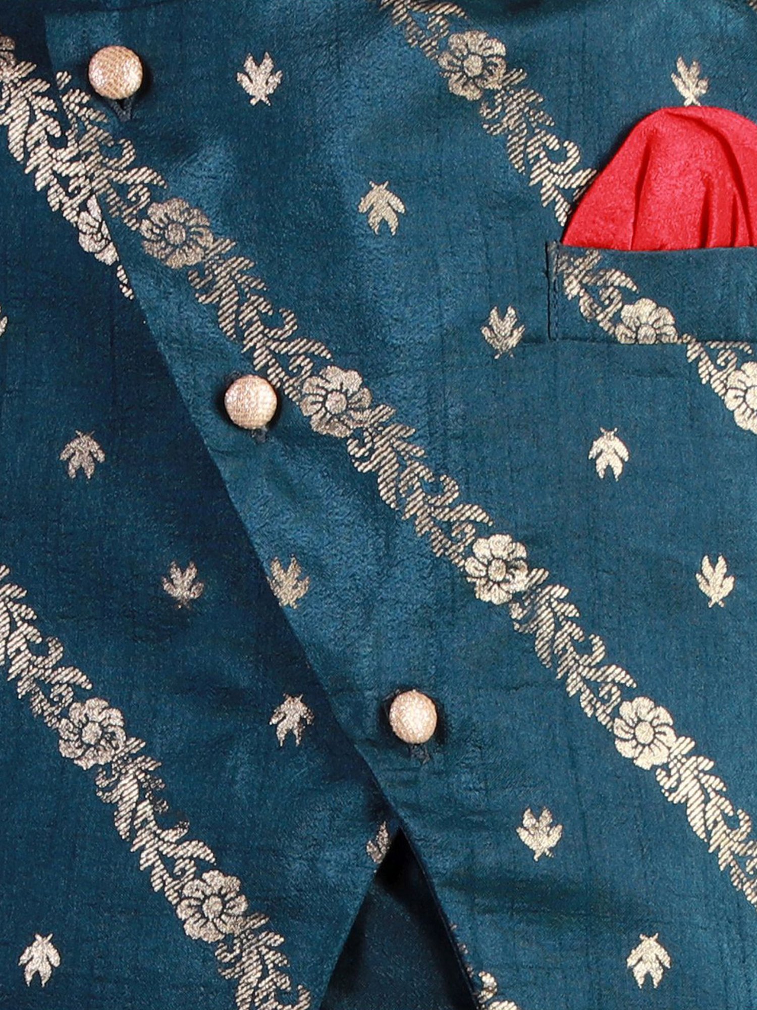 Lil Drama Kids Teal Blue Floral Print Full Sleeves Kurta Set